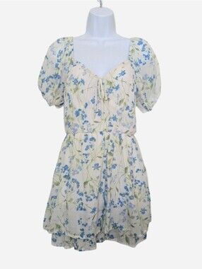 As U Wish White Floral Puff Sleeves Mini Dress Size Medium Prairie Feminine